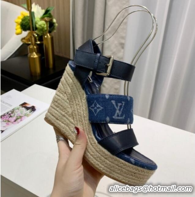 Purchase Louis Vuitton Starboard Wedge Sandals 10cm in Denim and Leather Blue 0320107