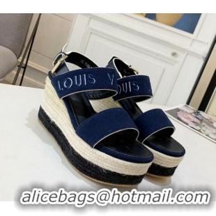 Durable Louis Vuitton Starboard Wedge Sandals 10cm in Canvas Blue 0320115