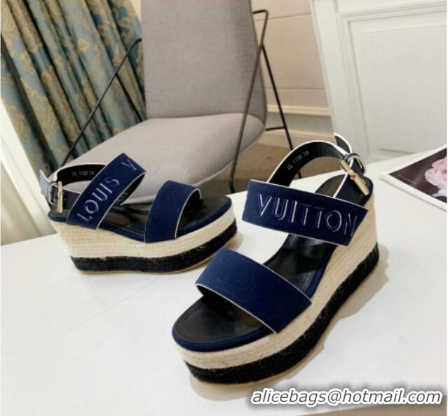 Durable Louis Vuitton Starboard Wedge Sandals 10cm in Canvas Blue 0320115