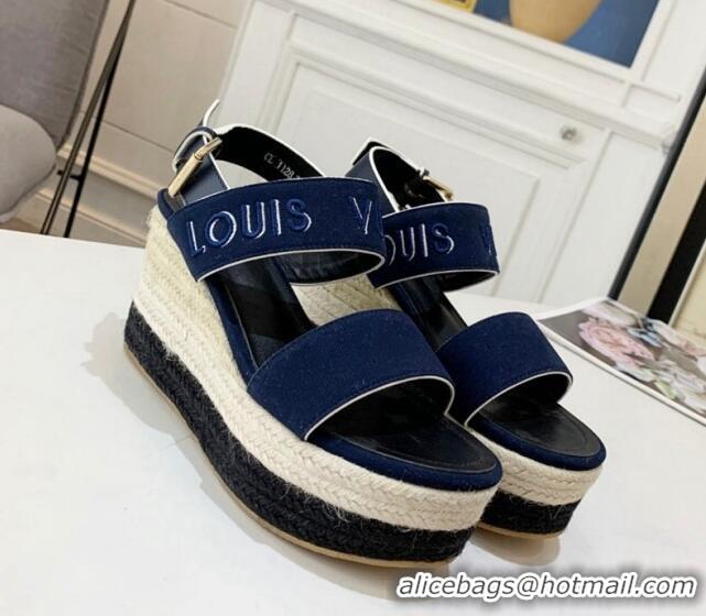 Durable Louis Vuitton Starboard Wedge Sandals 10cm in Canvas Blue 0320115