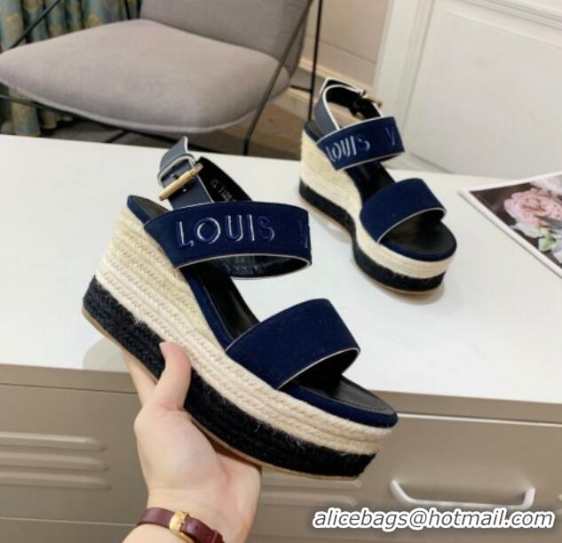 Durable Louis Vuitton Starboard Wedge Sandals 10cm in Canvas Blue 0320115