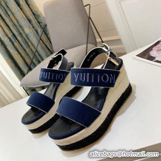 Durable Louis Vuitton Starboard Wedge Sandals 10cm in Canvas Blue 0320115