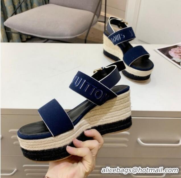 Durable Louis Vuitton Starboard Wedge Sandals 10cm in Canvas Blue 0320115