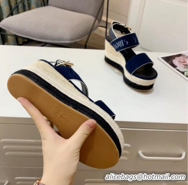 Durable Louis Vuitton Starboard Wedge Sandals 10cm in Canvas Blue 0320115