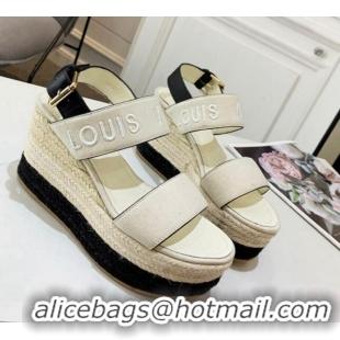 Low Cost Louis Vuitton Starboard Wedge Sandals 10cm in Canvas White 0320116