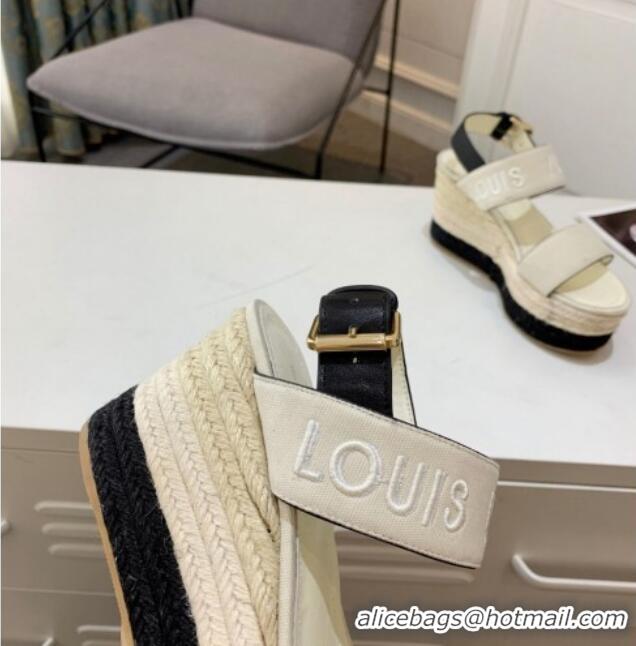 Low Cost Louis Vuitton Starboard Wedge Sandals 10cm in Canvas White 0320116