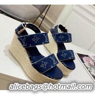 Sophisticated Louis Vuitton Starboard Wedge Sandals 10cm in Denim Blue 0320118