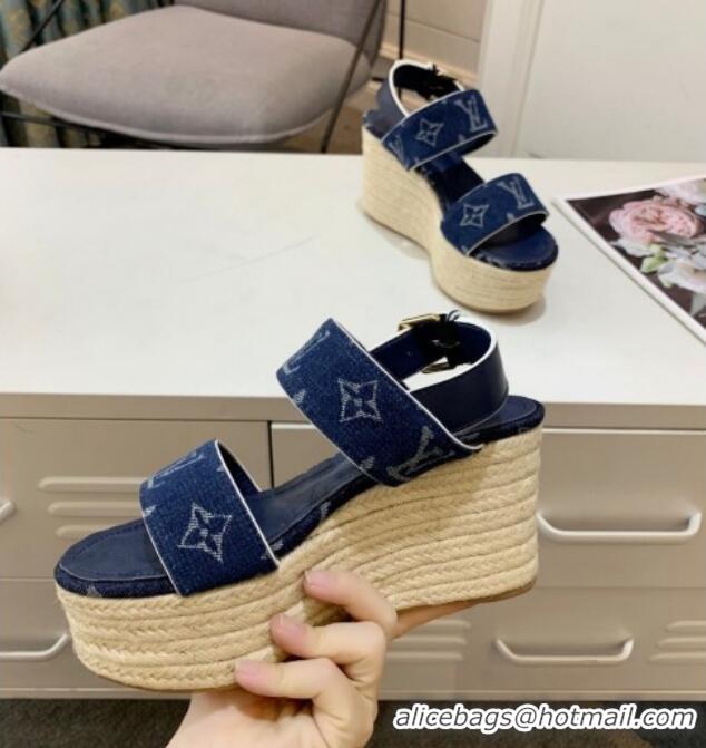 Sophisticated Louis Vuitton Starboard Wedge Sandals 10cm in Denim Blue 0320118