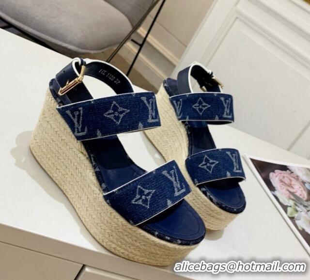 Sophisticated Louis Vuitton Starboard Wedge Sandals 10cm in Denim Blue 0320118