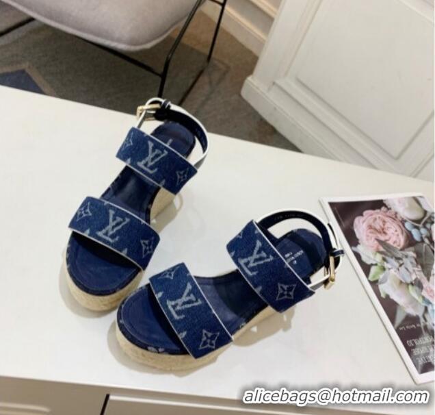 Sophisticated Louis Vuitton Starboard Wedge Sandals 10cm in Denim Blue 0320118