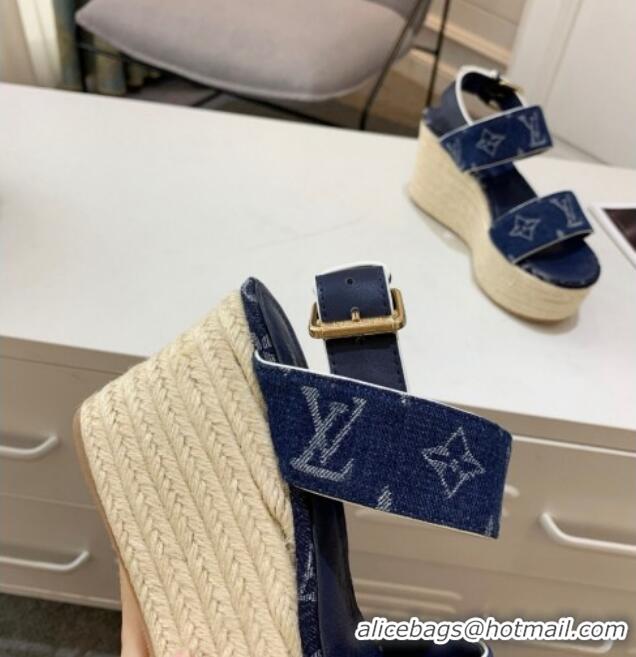 Sophisticated Louis Vuitton Starboard Wedge Sandals 10cm in Denim Blue 0320118