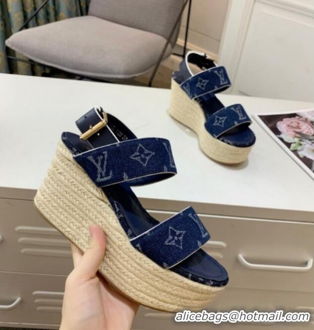 Sophisticated Louis Vuitton Starboard Wedge Sandals 10cm in Denim Blue 0320118