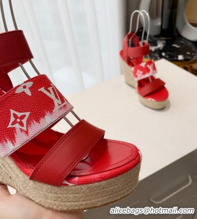 Trendy Design Louis Vuitton Starboard Wedge Gradient Sandals Red 321002