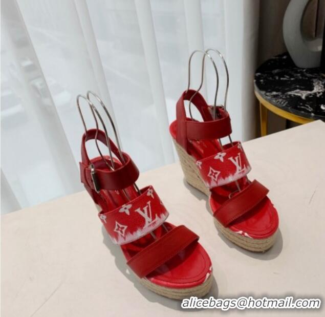 Trendy Design Louis Vuitton Starboard Wedge Gradient Sandals Red 321002