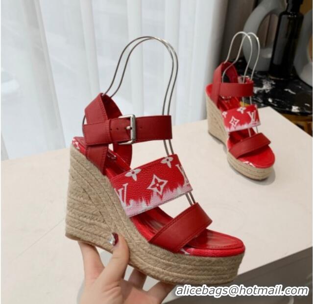 Trendy Design Louis Vuitton Starboard Wedge Gradient Sandals Red 321002