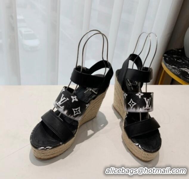 Charming Louis Vuitton Starboard Wedge Gradient Sandals Black 0321003