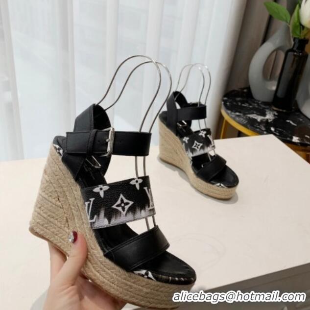 Charming Louis Vuitton Starboard Wedge Gradient Sandals Black 0321003