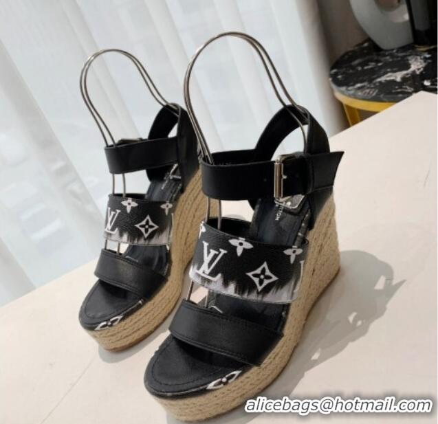 Charming Louis Vuitton Starboard Wedge Gradient Sandals Black 0321003