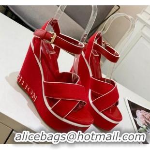 Best Product Louis Vuitton Harbour Wedge Sandals 12cm in Canvas Red 0321004