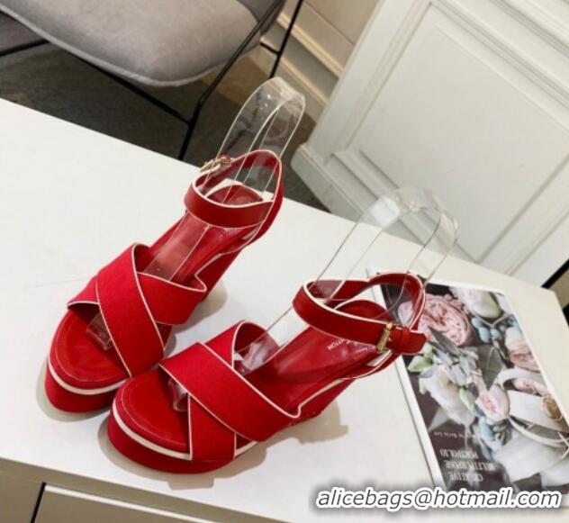 Best Product Louis Vuitton Harbour Wedge Sandals 12cm in Canvas Red 0321004