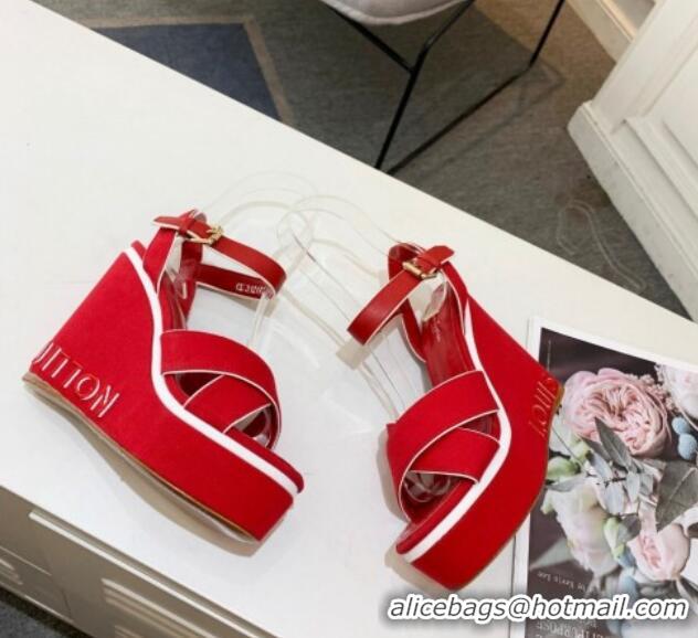 Best Product Louis Vuitton Harbour Wedge Sandals 12cm in Canvas Red 0321004