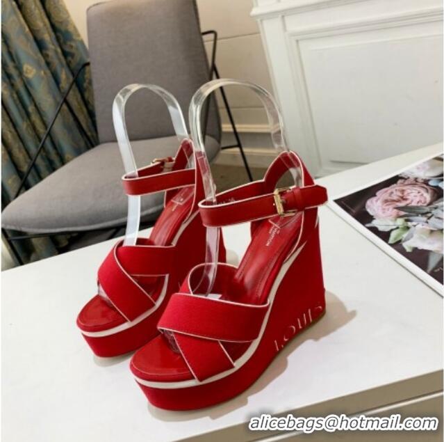 Best Product Louis Vuitton Harbour Wedge Sandals 12cm in Canvas Red 0321004