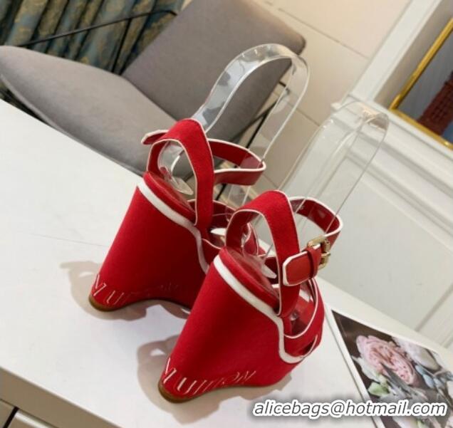 Best Product Louis Vuitton Harbour Wedge Sandals 12cm in Canvas Red 0321004