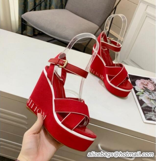 Best Product Louis Vuitton Harbour Wedge Sandals 12cm in Canvas Red 0321004