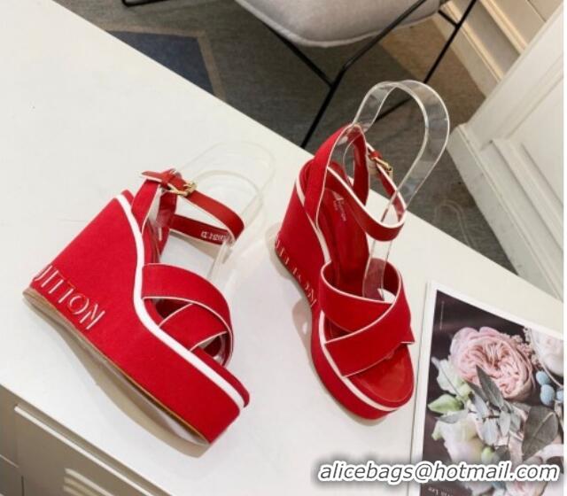 Best Product Louis Vuitton Harbour Wedge Sandals 12cm in Canvas Red 0321004