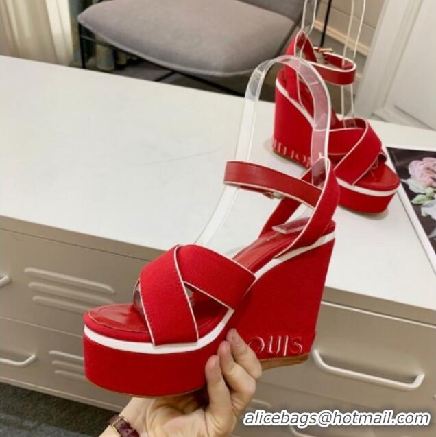 Best Product Louis Vuitton Harbour Wedge Sandals 12cm in Canvas Red 0321004