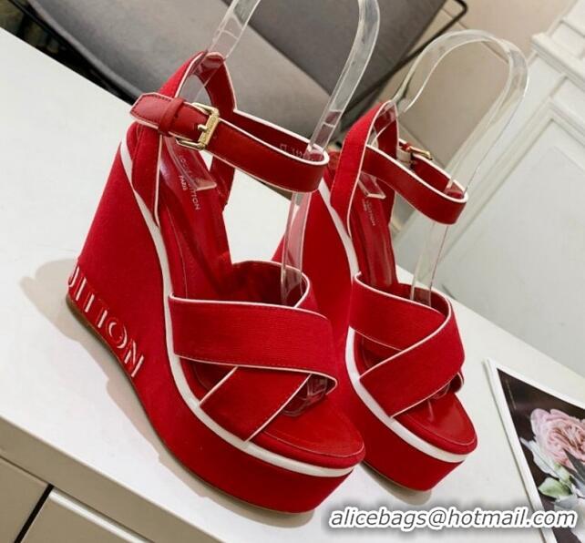 Best Product Louis Vuitton Harbour Wedge Sandals 12cm in Canvas Red 0321004