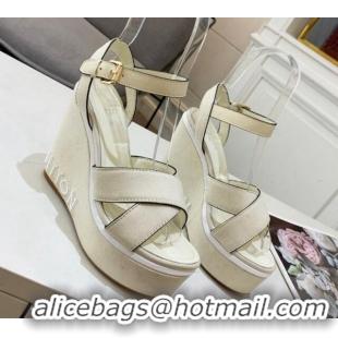 Stylish Louis Vuitton Harbour Wedge Sandals 12cm in Canvas White 0321006