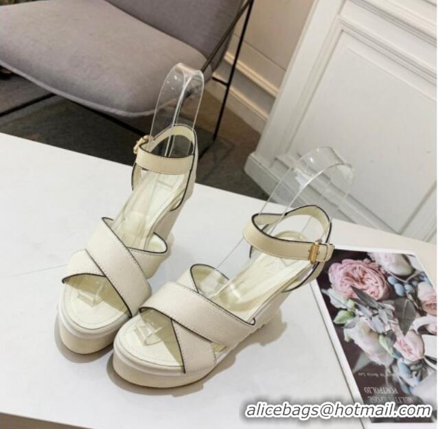 Stylish Louis Vuitton Harbour Wedge Sandals 12cm in Canvas White 0321006