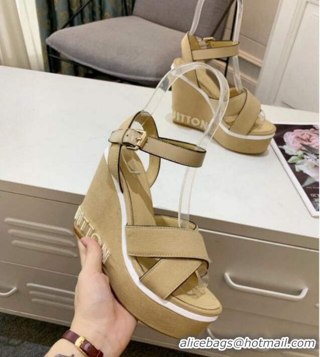 Lower Price Louis Vuitton Harbour Wedge Sandals 12cm in Canvas Beige 0321007