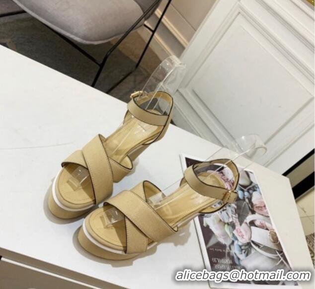 Lower Price Louis Vuitton Harbour Wedge Sandals 12cm in Canvas Beige 0321007