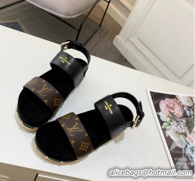 Stylish Louis Vuitton Flat Sandals in Leather and Canvas Black 321009