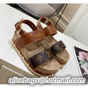 Good Looking Louis Vuitton Flat Sandals in Leather and Canvas Brown 0321010