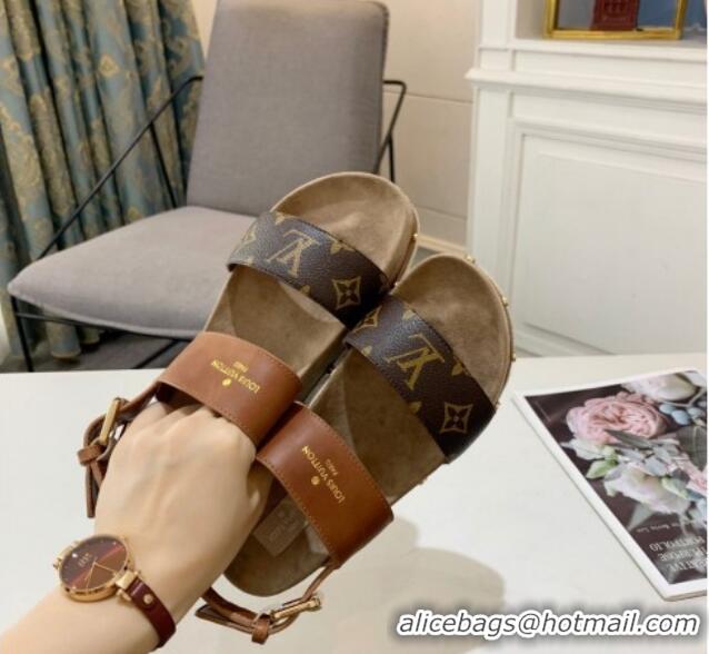 Good Looking Louis Vuitton Flat Sandals in Leather and Canvas Brown 0321010