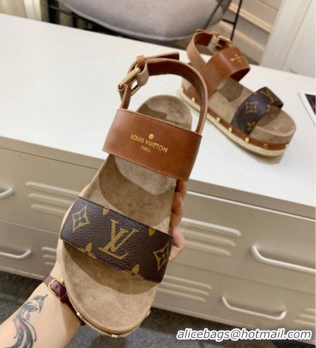 Good Looking Louis Vuitton Flat Sandals in Leather and Canvas Brown 0321010