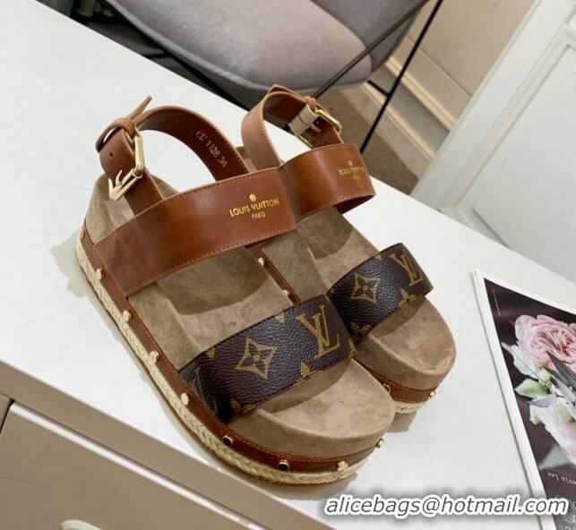 Good Looking Louis Vuitton Flat Sandals in Leather and Canvas Brown 0321010