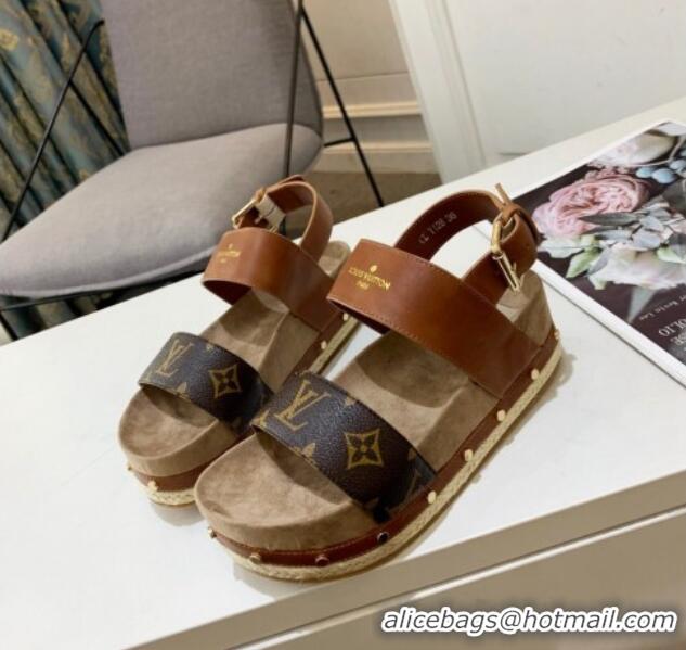 Good Looking Louis Vuitton Flat Sandals in Leather and Canvas Brown 0321010