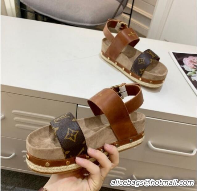 Good Looking Louis Vuitton Flat Sandals in Leather and Canvas Brown 0321010