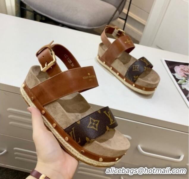 Good Looking Louis Vuitton Flat Sandals in Leather and Canvas Brown 0321010