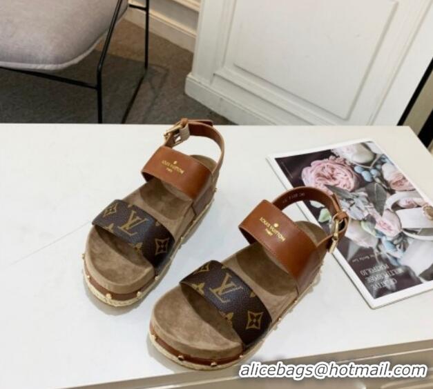 Good Looking Louis Vuitton Flat Sandals in Leather and Canvas Brown 0321010