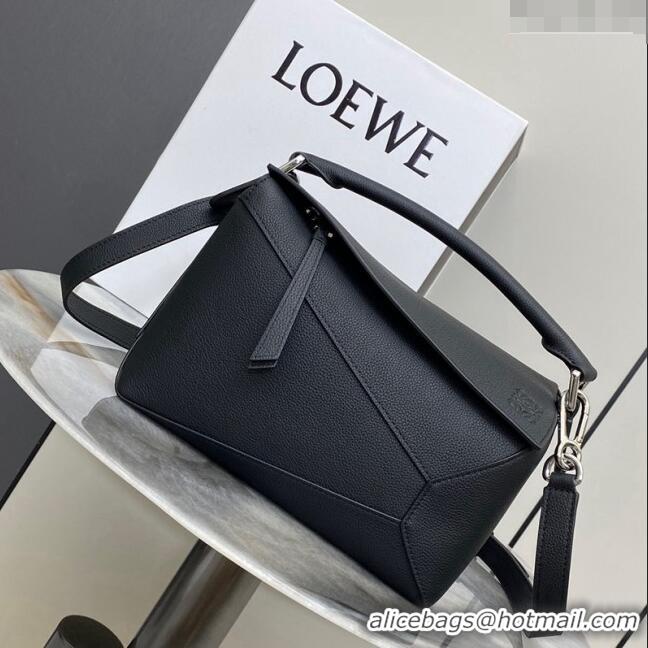 Affordable Price Loewe Small Puzzle Edge bag in Litchi-Grained Calfskin 0202 Black 2024