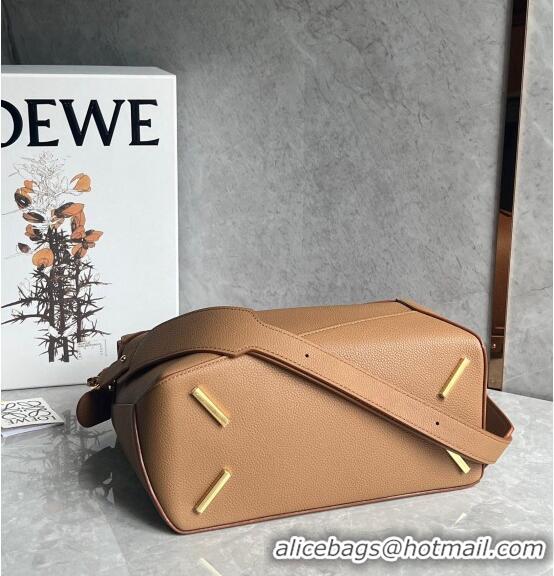 New Design Loewe Puzzle Medium Bag in Litchi-Grained Calfskin 3002B Light Brown 2024