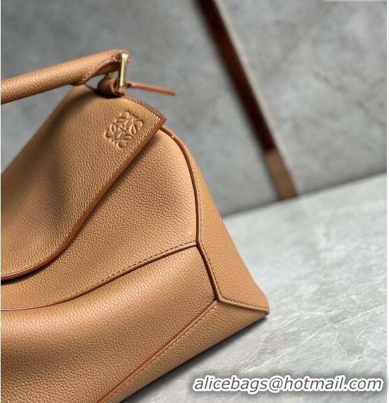 New Design Loewe Puzzle Medium Bag in Litchi-Grained Calfskin 3002B Light Brown 2024