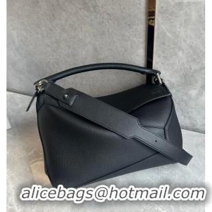 Super Quality Loewe Puzzle Medium Bag in Litchi-Grained Calfskin 3002B Black 2024