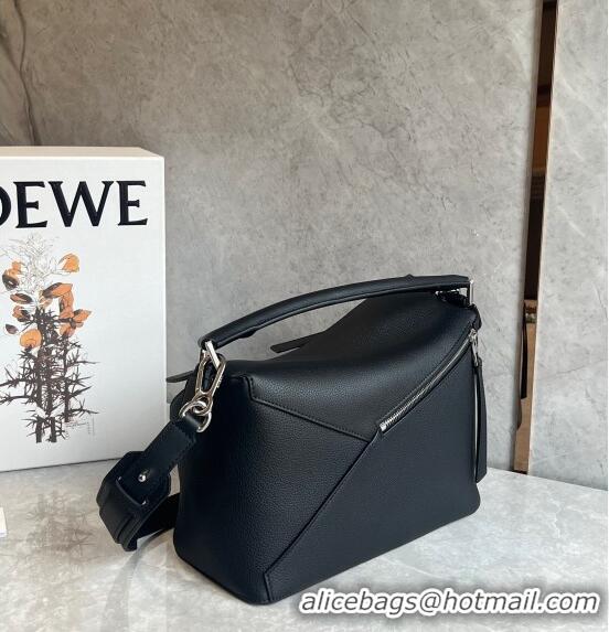 Super Quality Loewe Puzzle Medium Bag in Litchi-Grained Calfskin 3002B Black 2024