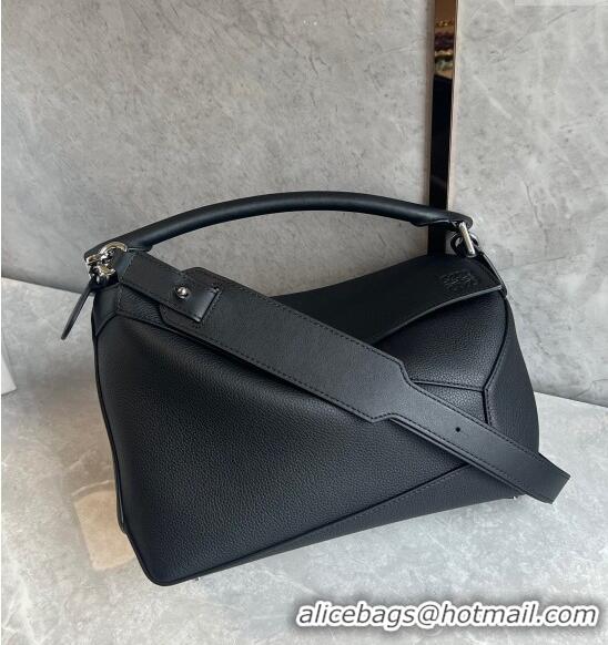 Super Quality Loewe Puzzle Medium Bag in Litchi-Grained Calfskin 3002B Black 2024